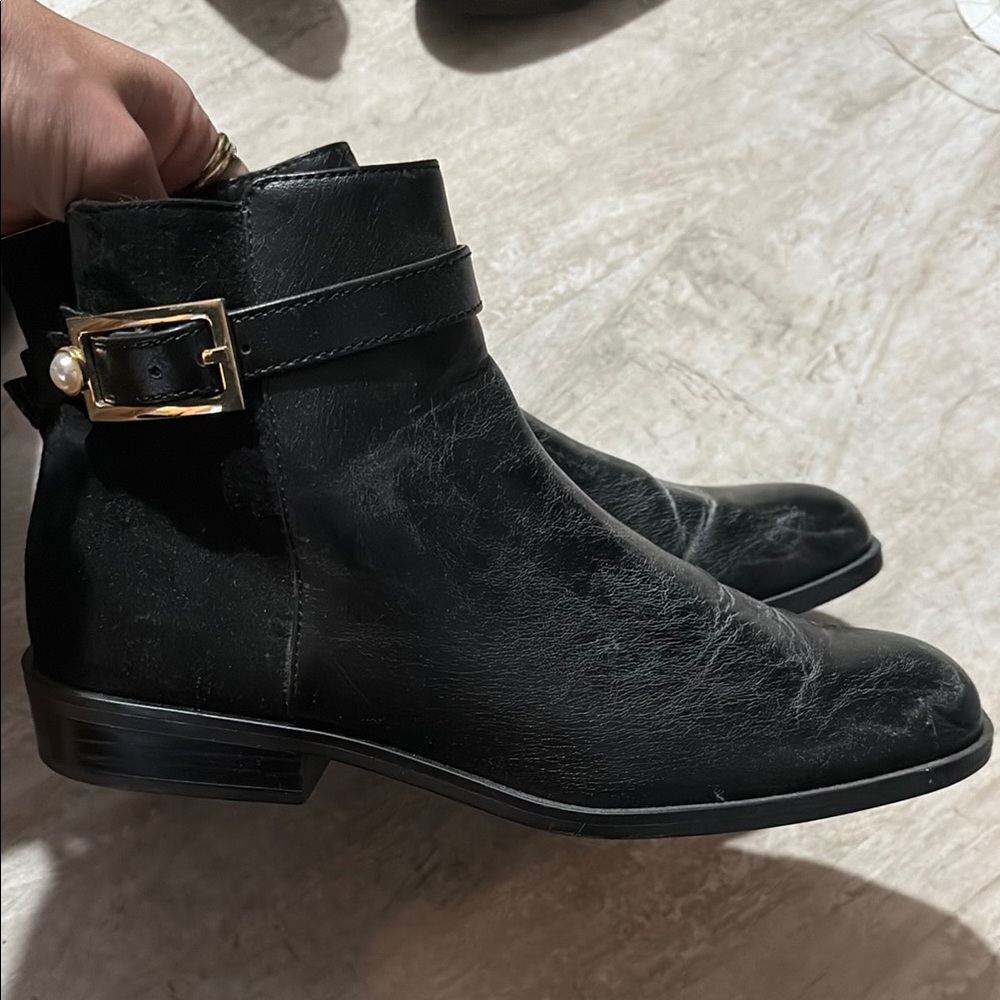 Zara Black Leather Ankle Boots size 36